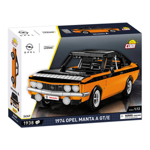 Vorderseite Verpackung Box Cobi 24349 orangefarbener Opel Manta A GT/E Maßstab 1:12 mit Opel-Lizenz und 1938 Teilen