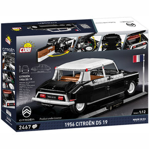 Cobi 24350 Citroën DS 19 Verpackung Box Rückseite mit Produktfeatures wie kippbarer Motorhaube und lenkbaren Rädern in der Executive Edition Sammlerversion