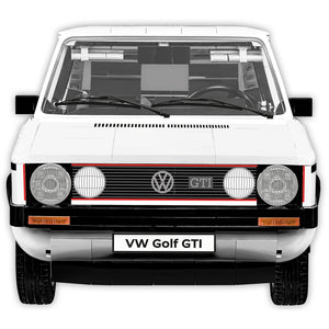 Cobi 24358 VW Golf GTI Frontansicht weißer Klemmbaustein-Bausatz mit rotem Grill und VW-Logo im Maßstab 1:12 und bedruckten Bauteilen