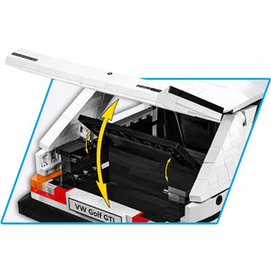 Cobi 24358 VW Golf I GTI Weiß Rückansicht geöffneter Kofferraum mit Rückleuchten aus Klemmbausteinen im Maßstab 1:12 und VW-Lizenz in der Executive Edition Sammlerversion
