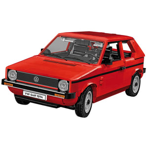 Frontansicht Cobi 24359 VW Golf I Rot vollständig montiert aus Klemmbausteinen im 1:12 Maßstab mit originaler VW-Lizenz und bedruckten Bauteilen