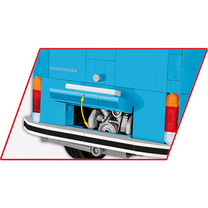 Cobi 24362 VW T2b Weiß Blau Bus Motorklappe geöffnet detaillierter gebauter Motor im Inneren des Vitrinenmodells Klemmbausteine Bausatz für Erwachsene zum Selberbauen mit VW-Lizenz