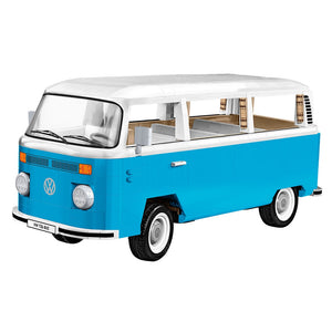 Cobi 24362 VW T2b Bus Modell Blau Weiß Vorderansicht Klemmbaustein Displaymodell für erwachsene Sammler Fans mit offizieller VW-Lizenz zum selberbauen