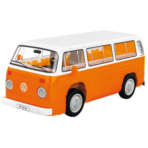 Cobi 24621 VW T2b Bus Bausatz Frontansicht orange-weiß Klemmbausteine Modell mit VW Logo für Erwachsene Sammler und Fans zum selberbauen mit originaler VW-Lizenz Displaymodell