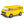 Gelber Cobi 24634 VW Transporter T3 Klemmbausteine Vitrinenmodell Maßstab Skala 1:35 mit drehbaren Gummireifen und bedruckten Steinen Frontansicht für Erwachsene Sammler zum Selberbauen mit offizeller VW Volkswagen Lizenz