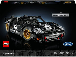 Schwarzes LEGO Technic 42223 Ford GT40 MKII 1966 Set Voderseite Verpackung Box mit V8-Mittelmotor, Dachlenkung und Ford-Logo für Erwachsene 793 Teile 