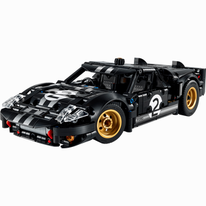 LEGO Technic 42223 Ford GT40 MKII 1966 Vitrinenmodell schwarz mit silbernen Streifen, goldfarbenen Felgen und lenkbarer Vorderachse für Sammler