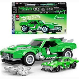 Grünes Mattel Brick Shop JFT16 '68 Camaro Sammlerstück mit Metallic-Auspuff, zwei Felgen-Sets aus Metall und 1:64 Die-Cast-Minaturmodell Klemmbausteinset für Erwachsene zum selberbauen