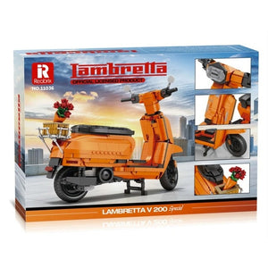 Reobrix 11036 Lambretta V200 Special Verpackung Box Rückseite offiziell lizenziert von Innocenti mit Detailansichten von Lenker und Ständer