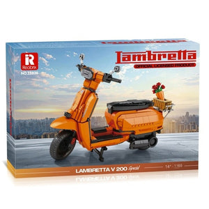 Reobrix 11036 Lambretta V200 Special Verpackung Box Frontansicht mit 1169 Teilen und originaler Innocenti-Lizenz