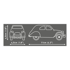 Produktabmessungen der Citroen 2CV Typ A von 1949 von COBI 24510 offiziell lizenziert 11 cm lang 4,5 cm breit 4,5 cm hoch Klemmbausteinmodell im Maßstab 1:35